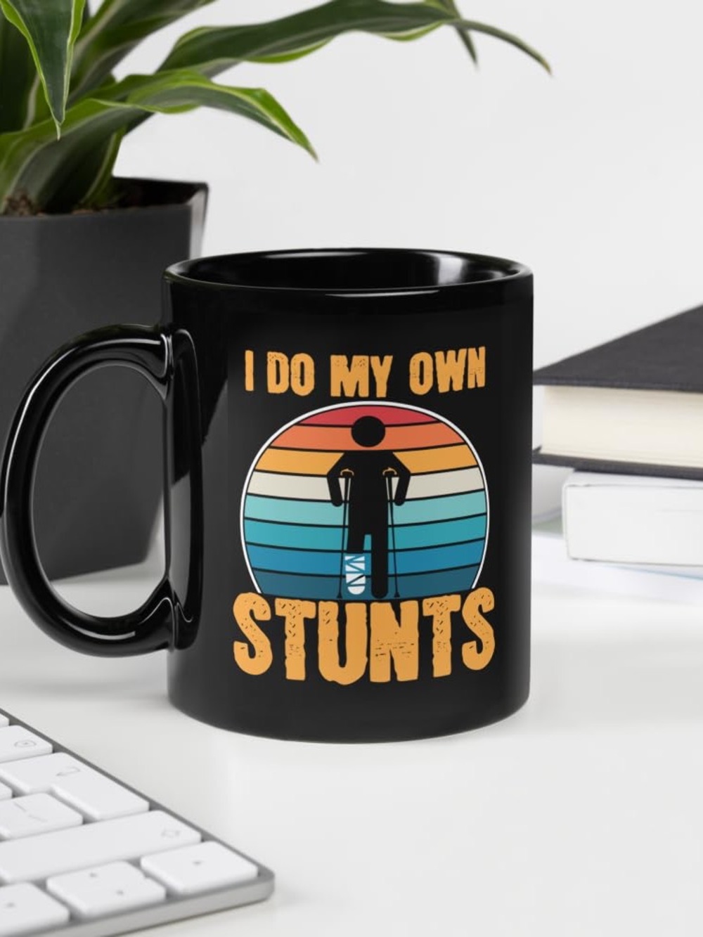 NWOT “I Do My Own Stunts” Black Double Sided Mug 11 Ounce Gag Gift Ceramic Mug